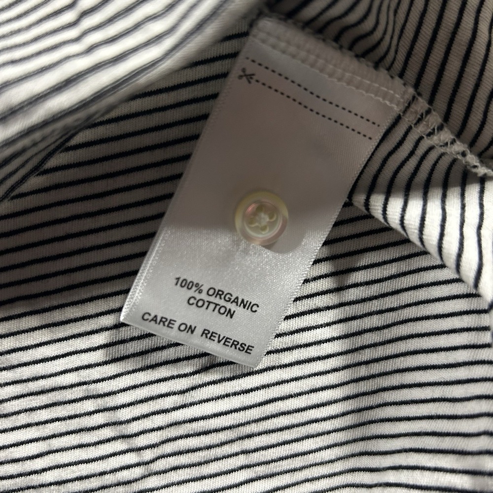 Billy Reid Mens Polo Shirt Large Striped Pensacola Organic Cotton White Black L - Picture 2 of 4